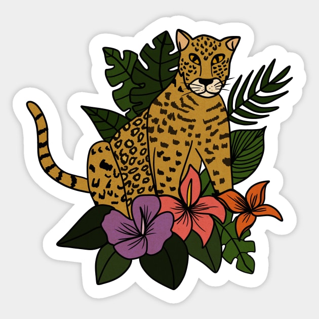 Jaguar Tropical Vibes Big Cat Floral Style Sticker by logiamerch